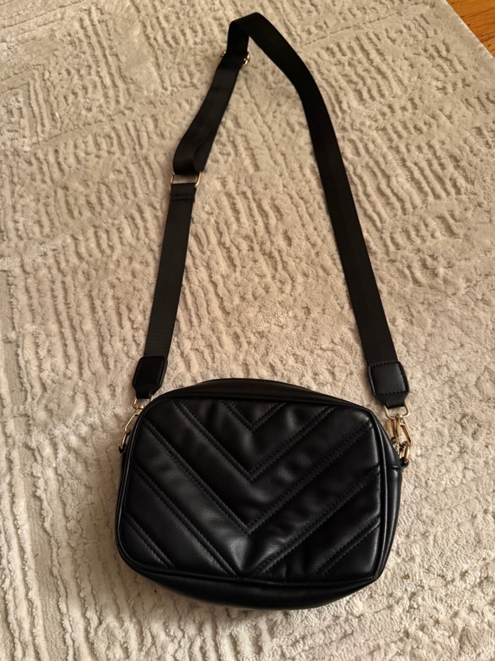 Herald Black Quilted Crossbody Bag with Adjustable Strap